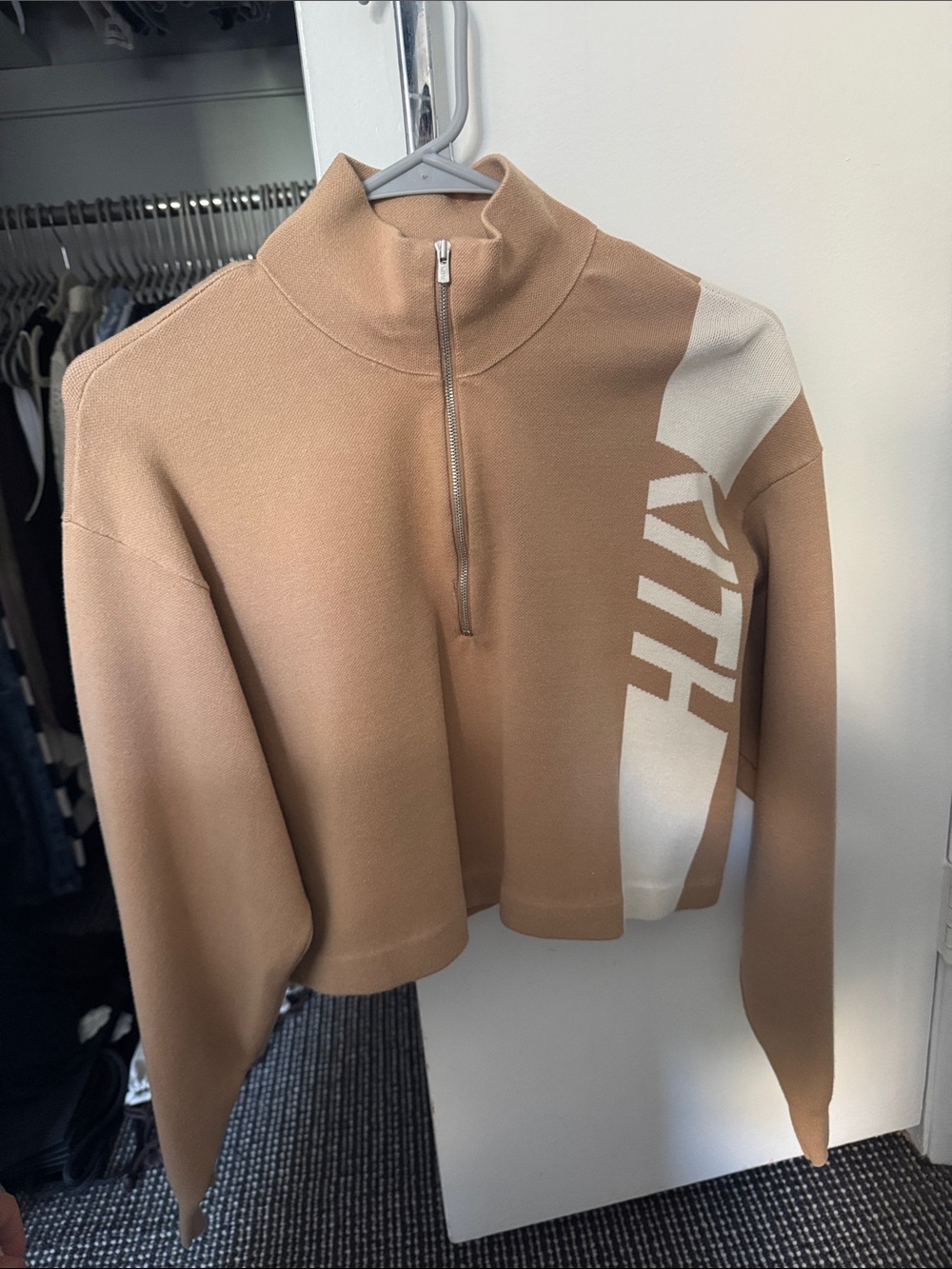 Kith Beige Zip-Neck Cropped Sweater